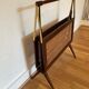 Foldable magazine holder in mahogany cannage and brass