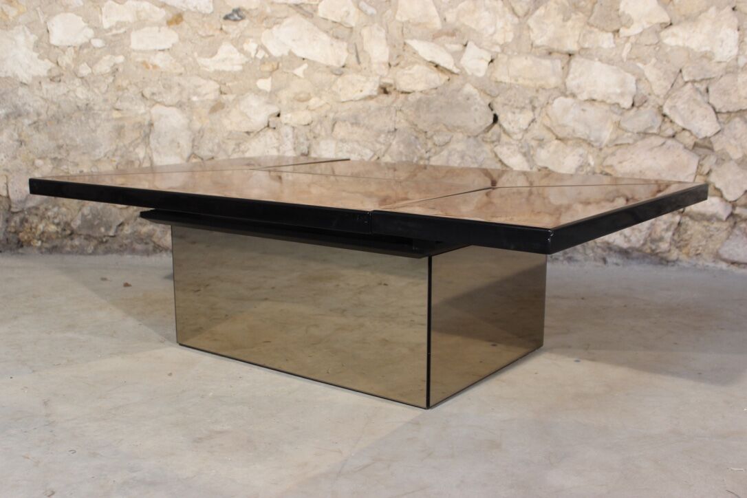 Table in elm magnifying glass by Paul Michel, 1970 Roche Bobois