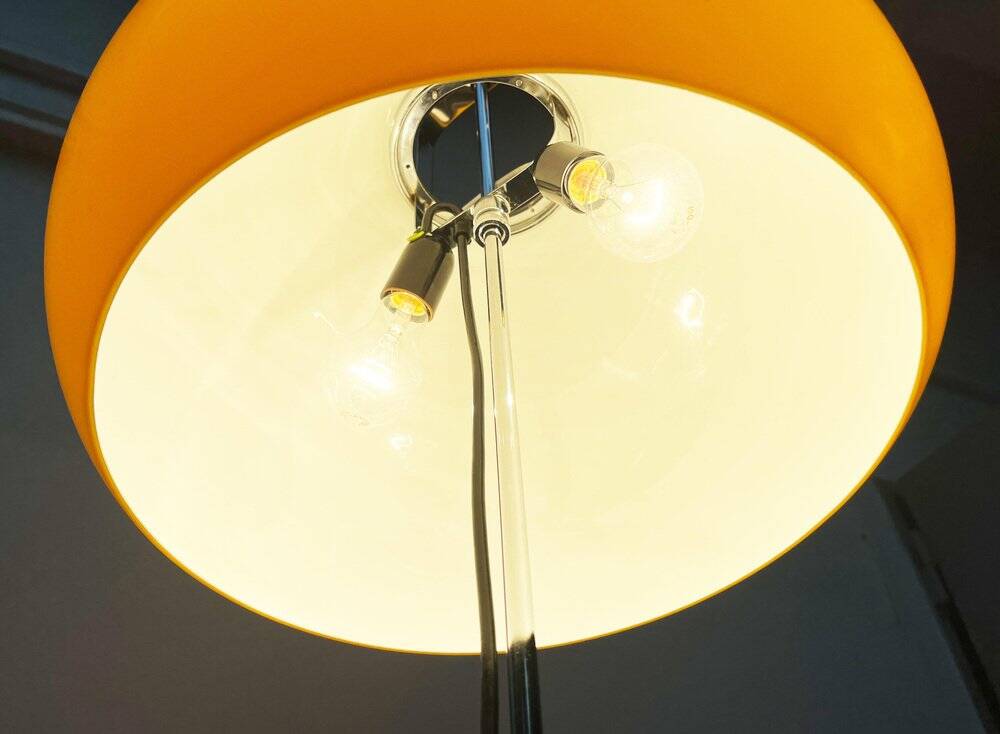 Italian yellow Lucerna floor lamp from the Space Age era, mid-century by Guzzini, 1960s.