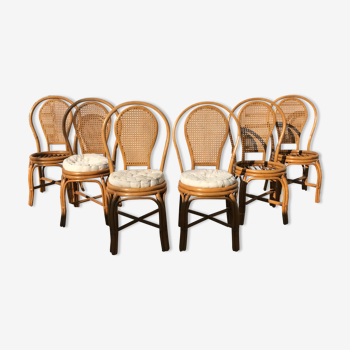 Ensemble de 6 chaises rotin et cannage vintage