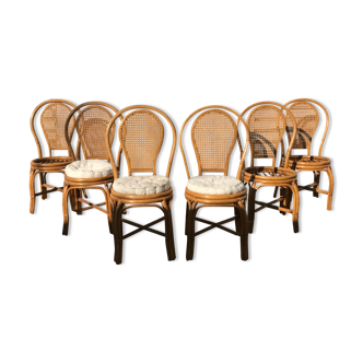 Ensemble de 6 chaises rotin et cannage vintage