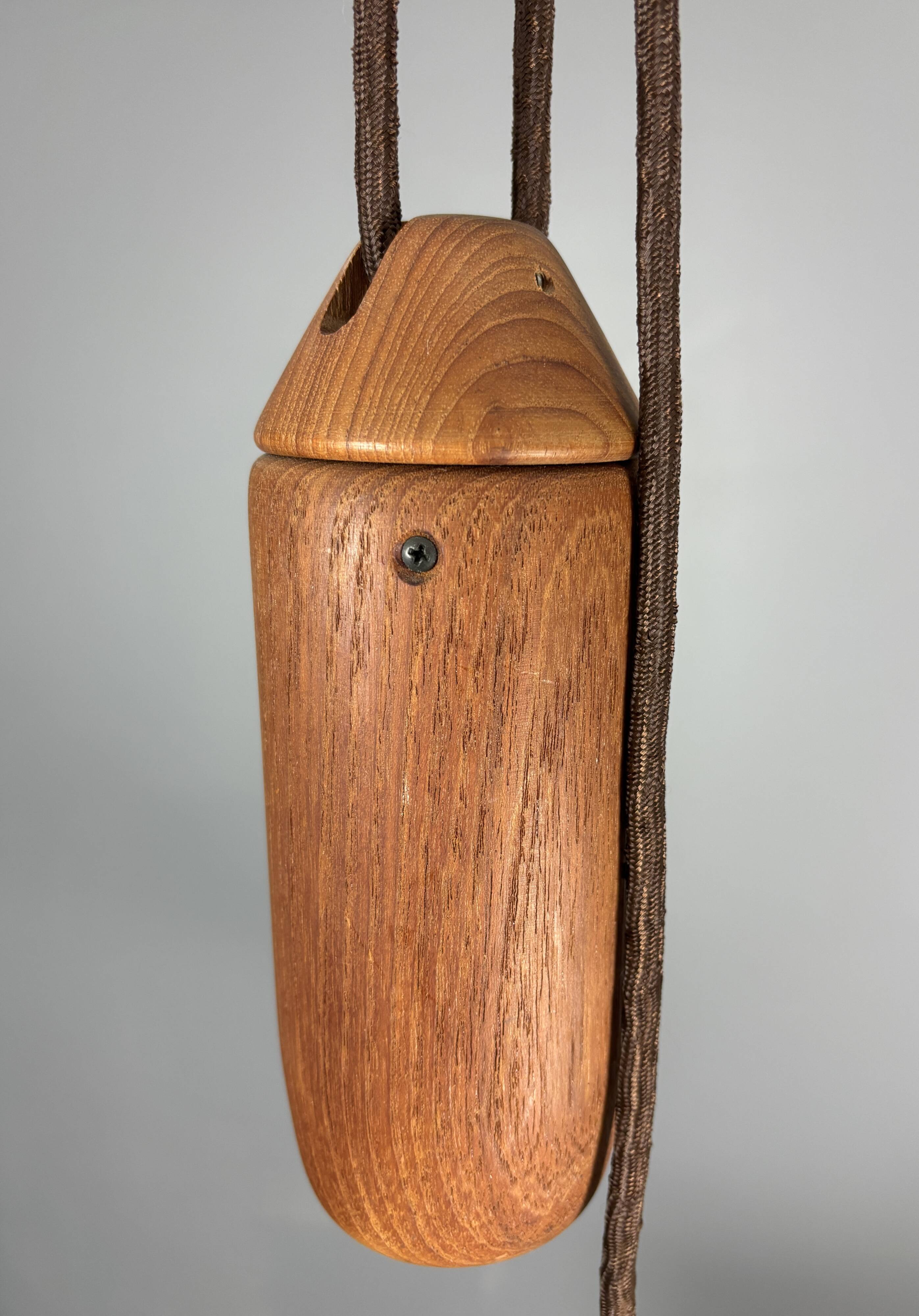 Teak And Linen Umbrella Counter Balance Pendant By Domus, 1970s
