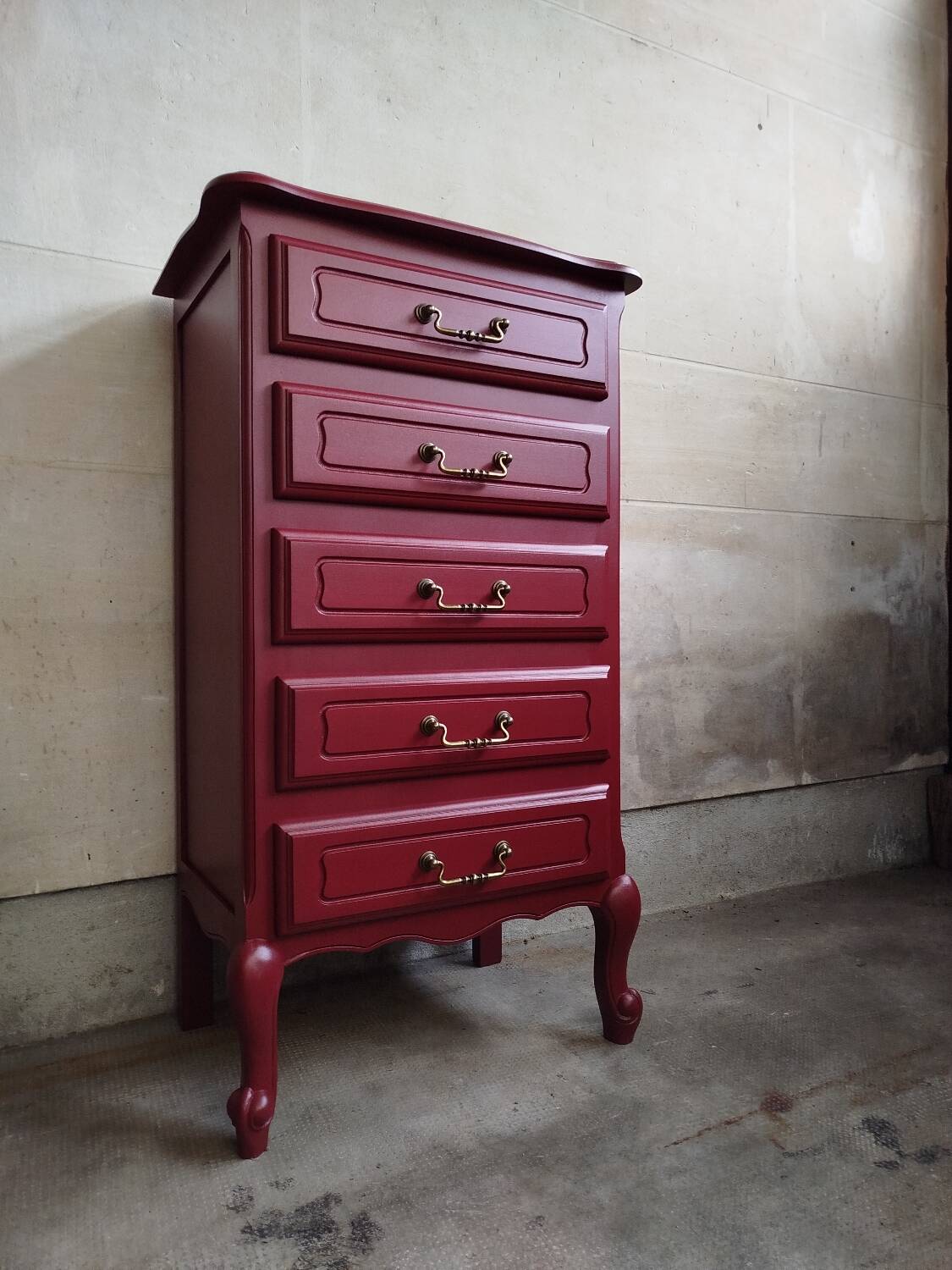 Vintage chiffonier restyled Bordeaux red