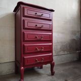 Vintage chiffonier restyled Bordeaux red