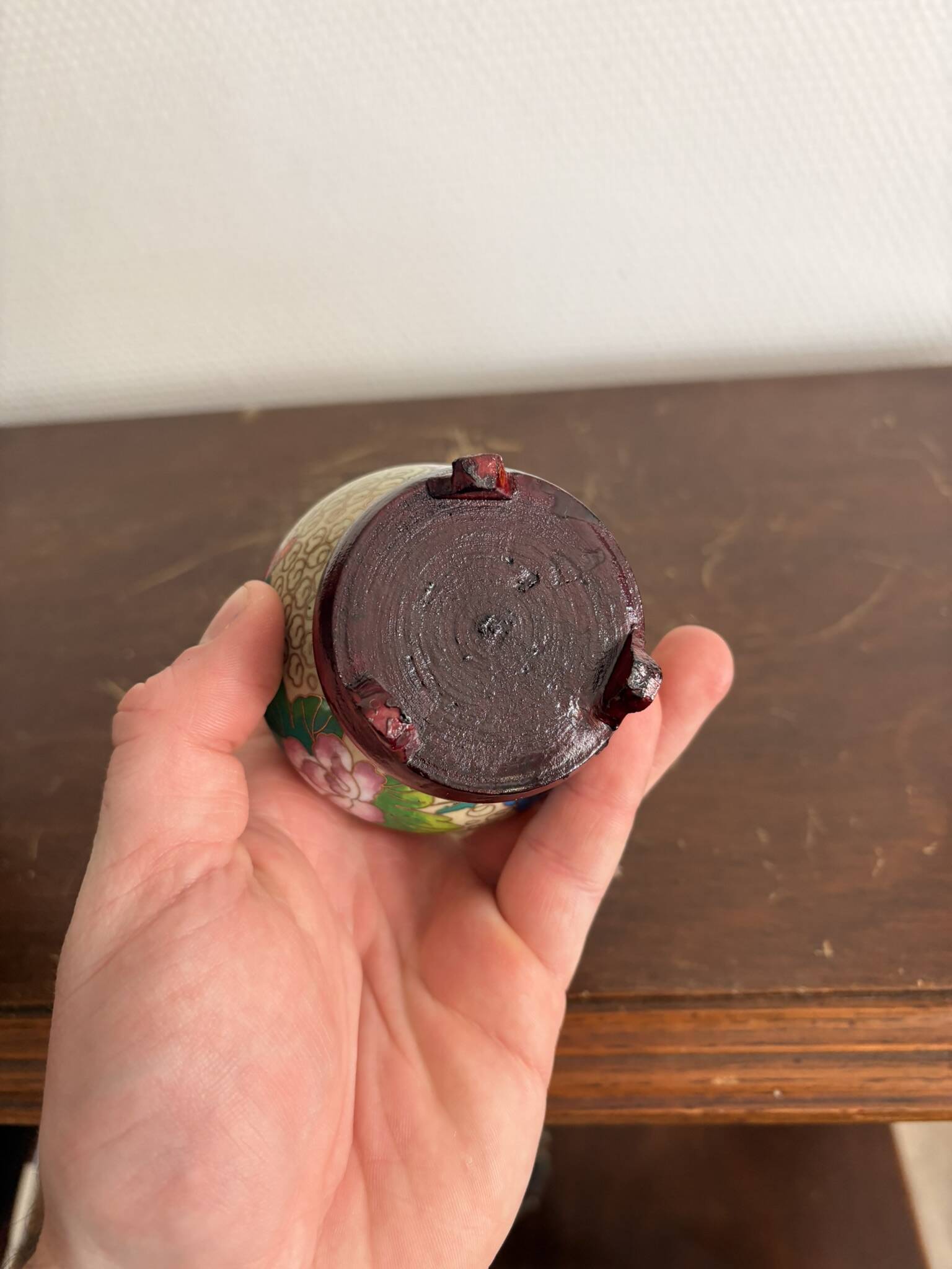 Antique Box Pot Lid Cloisonné Chinese Peony Jewellery Cosmetic
