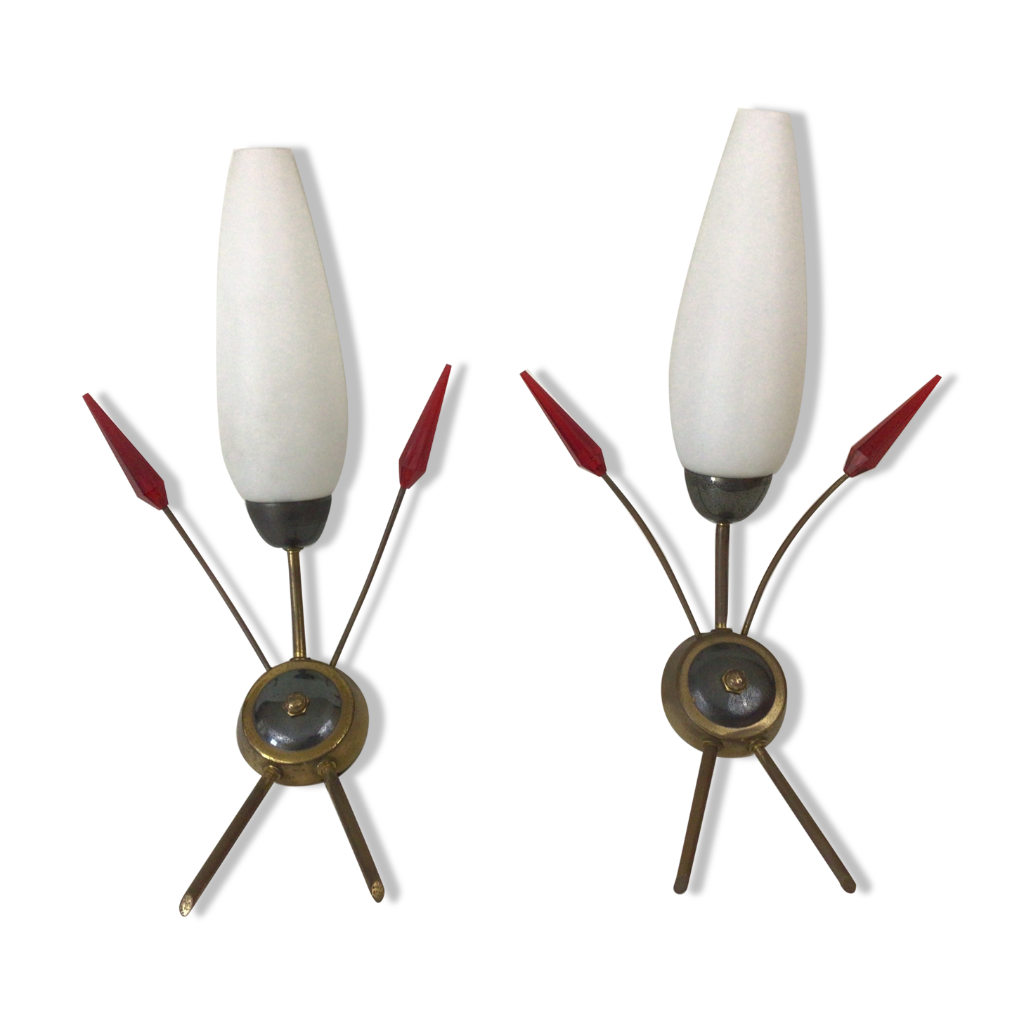 Pair of vintage wall lamps 1950 opaline and plexi