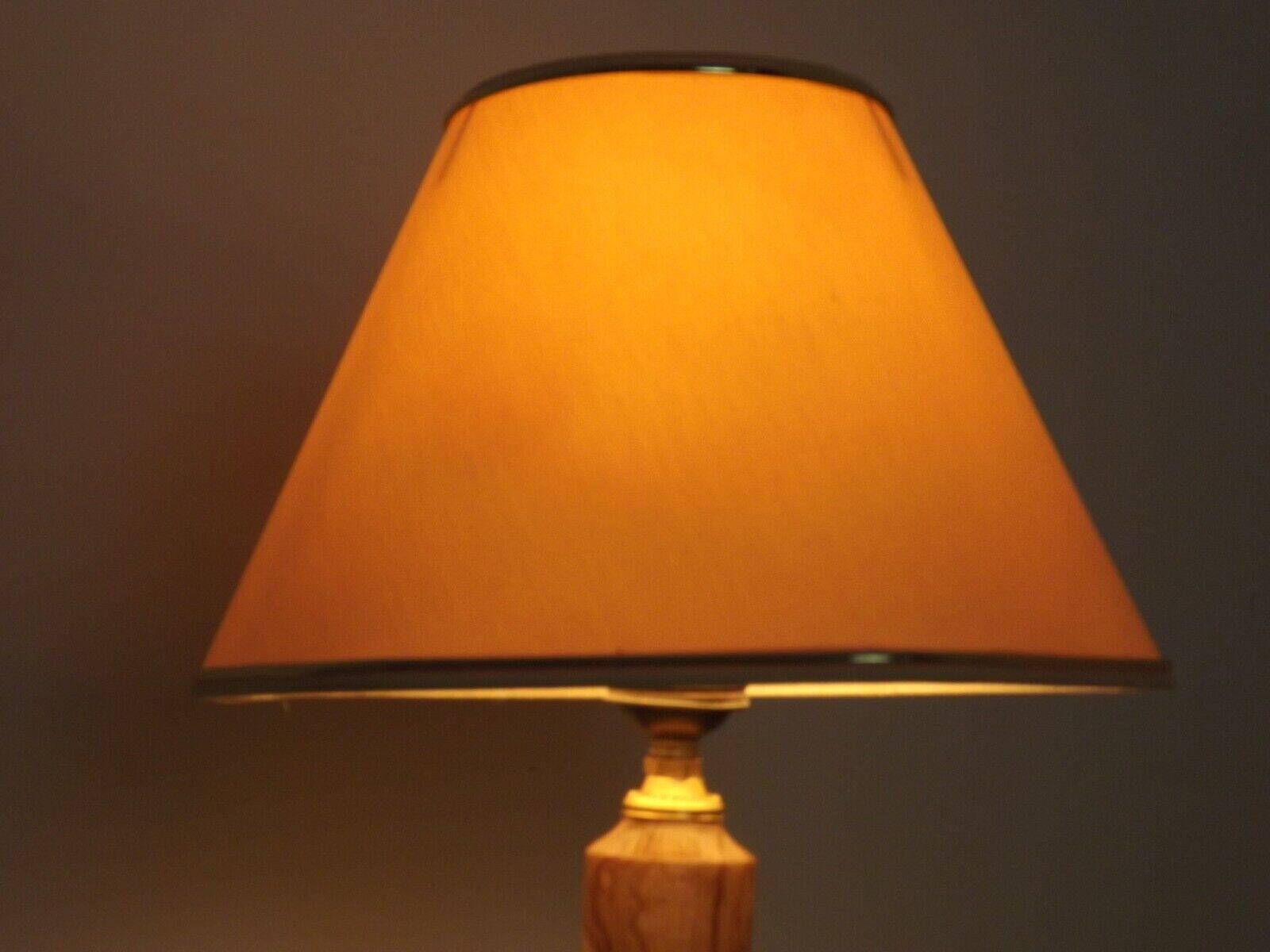 French vintage round brown marble table lamp gold detail beige fabric shade 4059