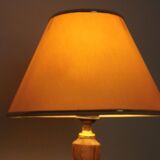 French vintage round brown marble table lamp gold detail beige fabric shade 4059