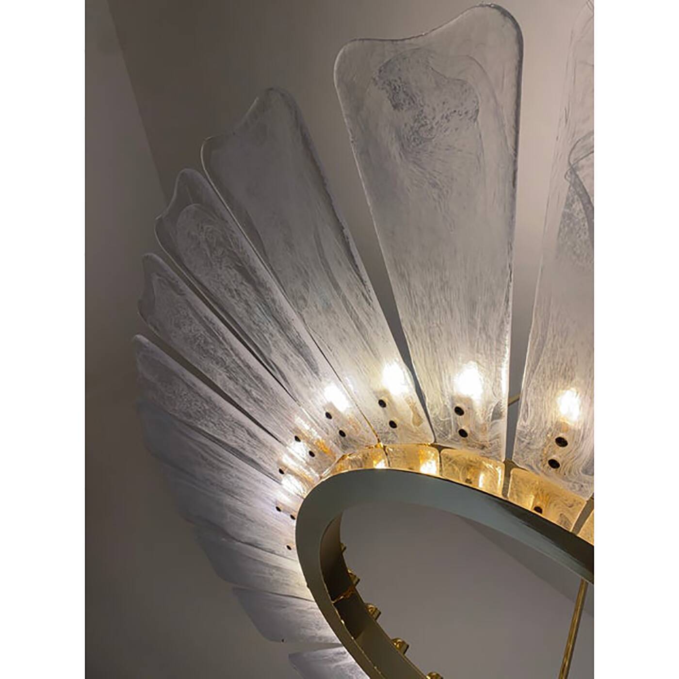 Contemporary Venied-White "Marguerite" Murano Style Glass Gold Chandelier