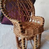 Petit salon vintage rotin 2 fauteuils 1 table basse pour poupées