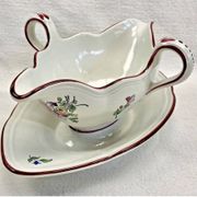 Ancienne saucière faïence Lunéville modèle réverbère rose tulipe