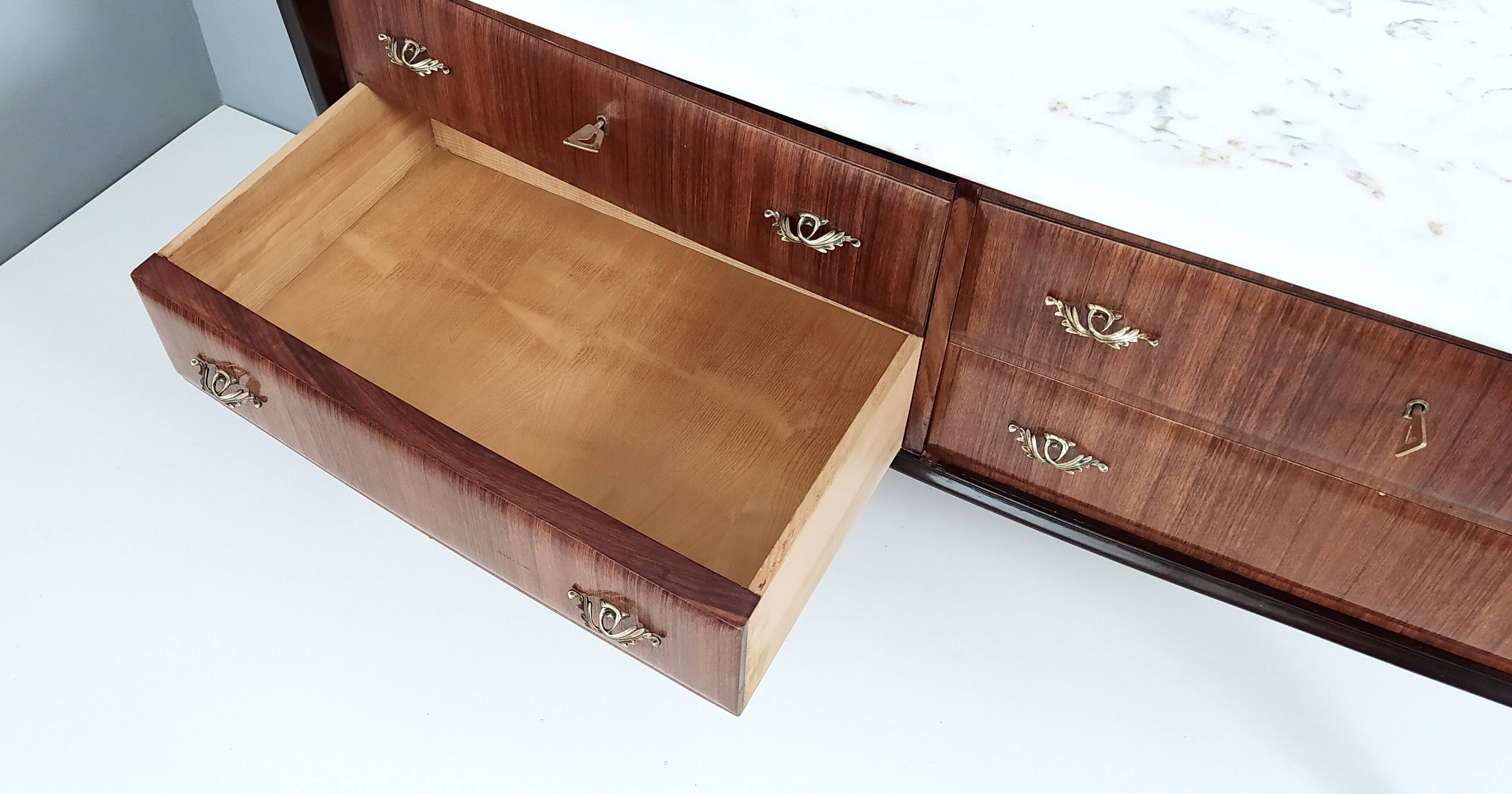 Black Walnut Dresser Produced by Dassi with Carrara Marble Top, Italy