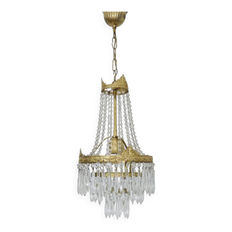 Vintage three-tiered balloon chandelier, glass pendants. 1970s.