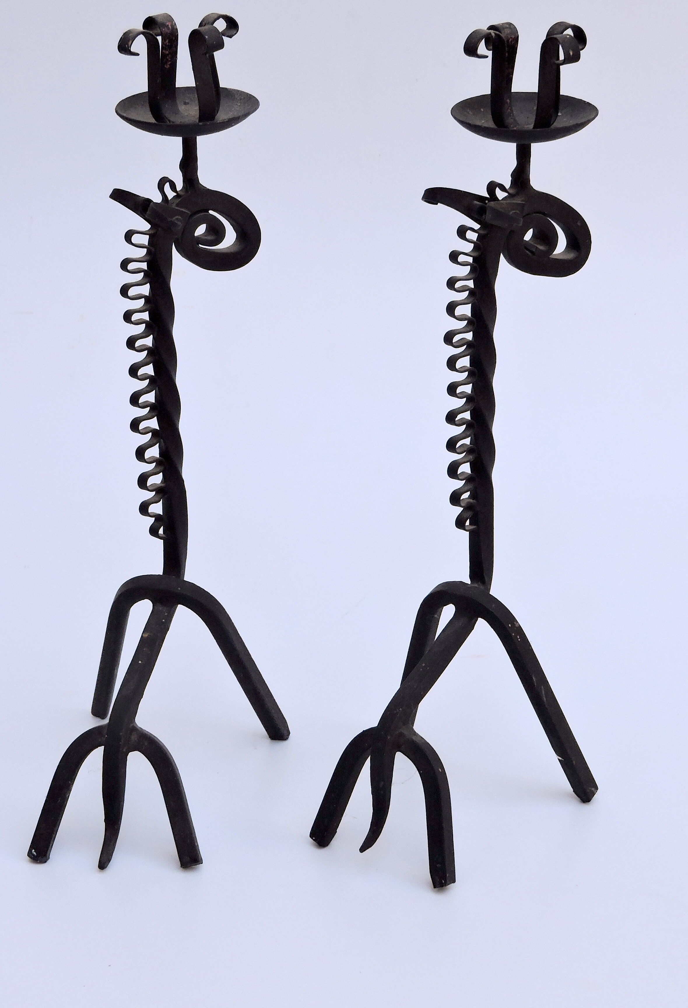 Pair of vintage candle holders zoomorphic wrought iron giraffe