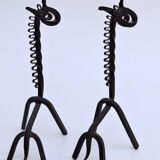Pair of vintage candle holders zoomorphic wrought iron giraffe