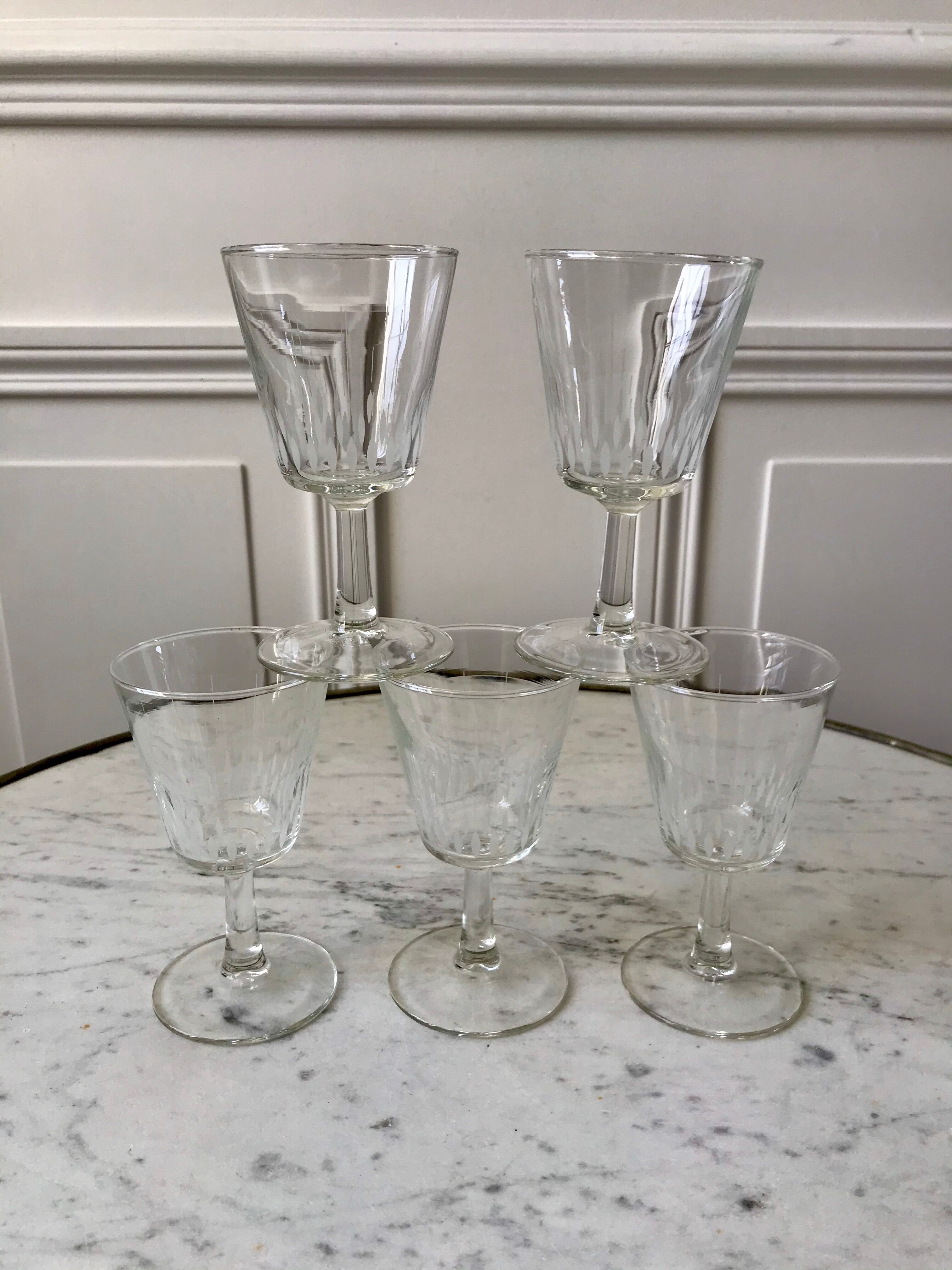 Set of 5 small crystalline glass wine glasses 50-60s