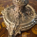 antique 19th century bronze rocaille lamp with a beautiful glass shade soldered with lead