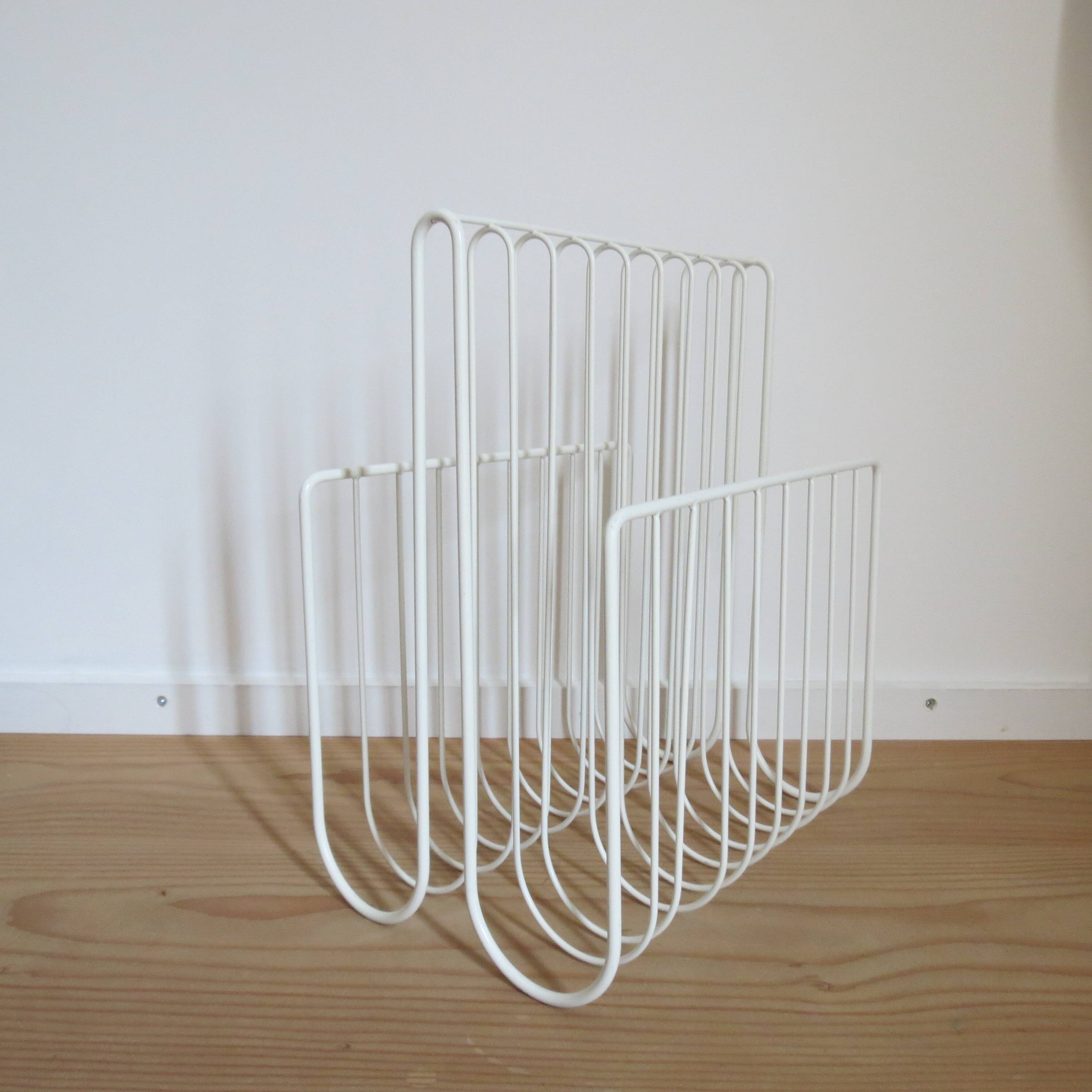 Vintage White Metal Magazine Rack