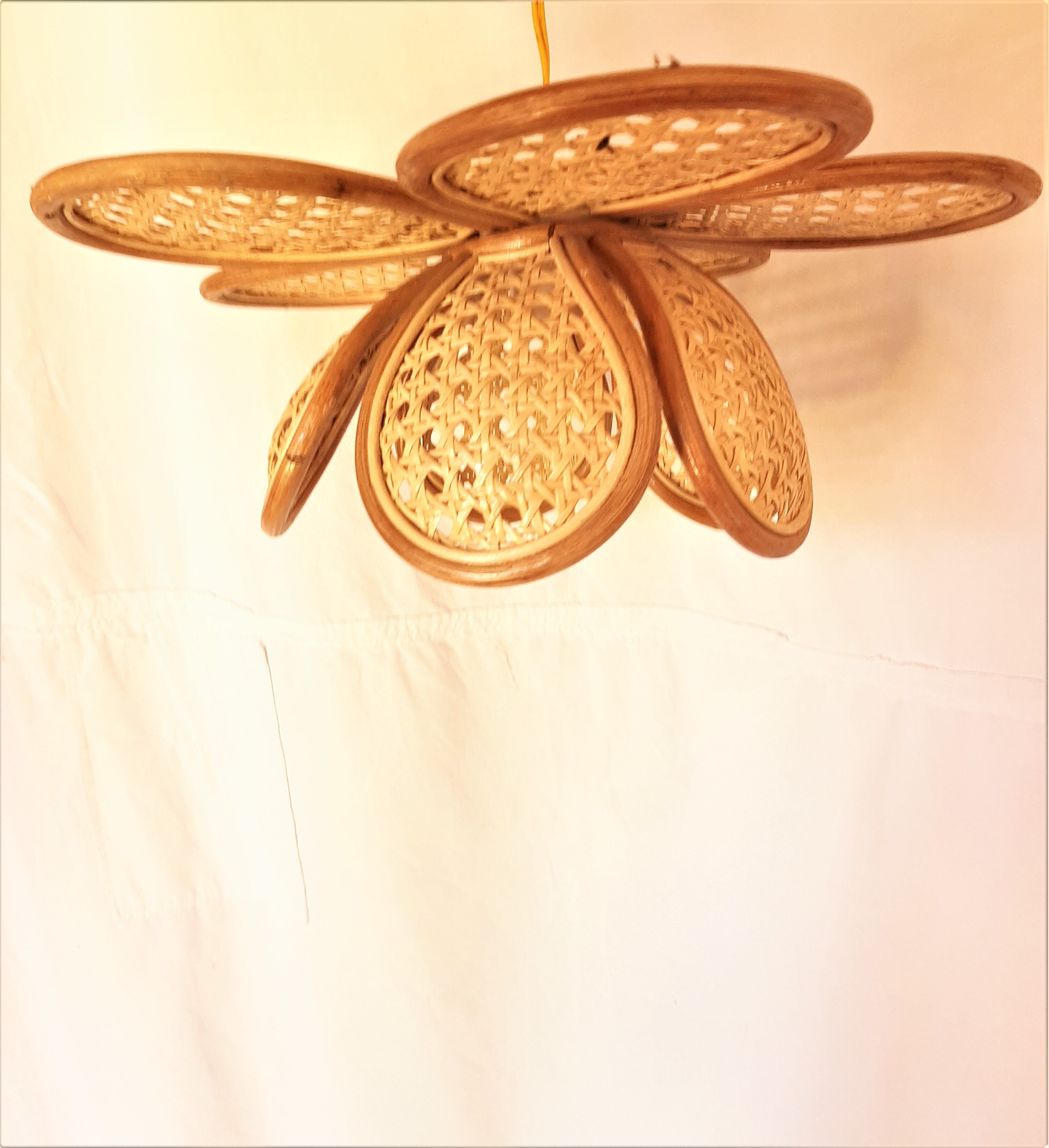 3 hanging lamps in rattan 1980s, rattan and braiding
