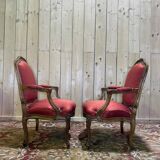 Paire de fauteuils cabriolets de style Louis XVI soie Rouge