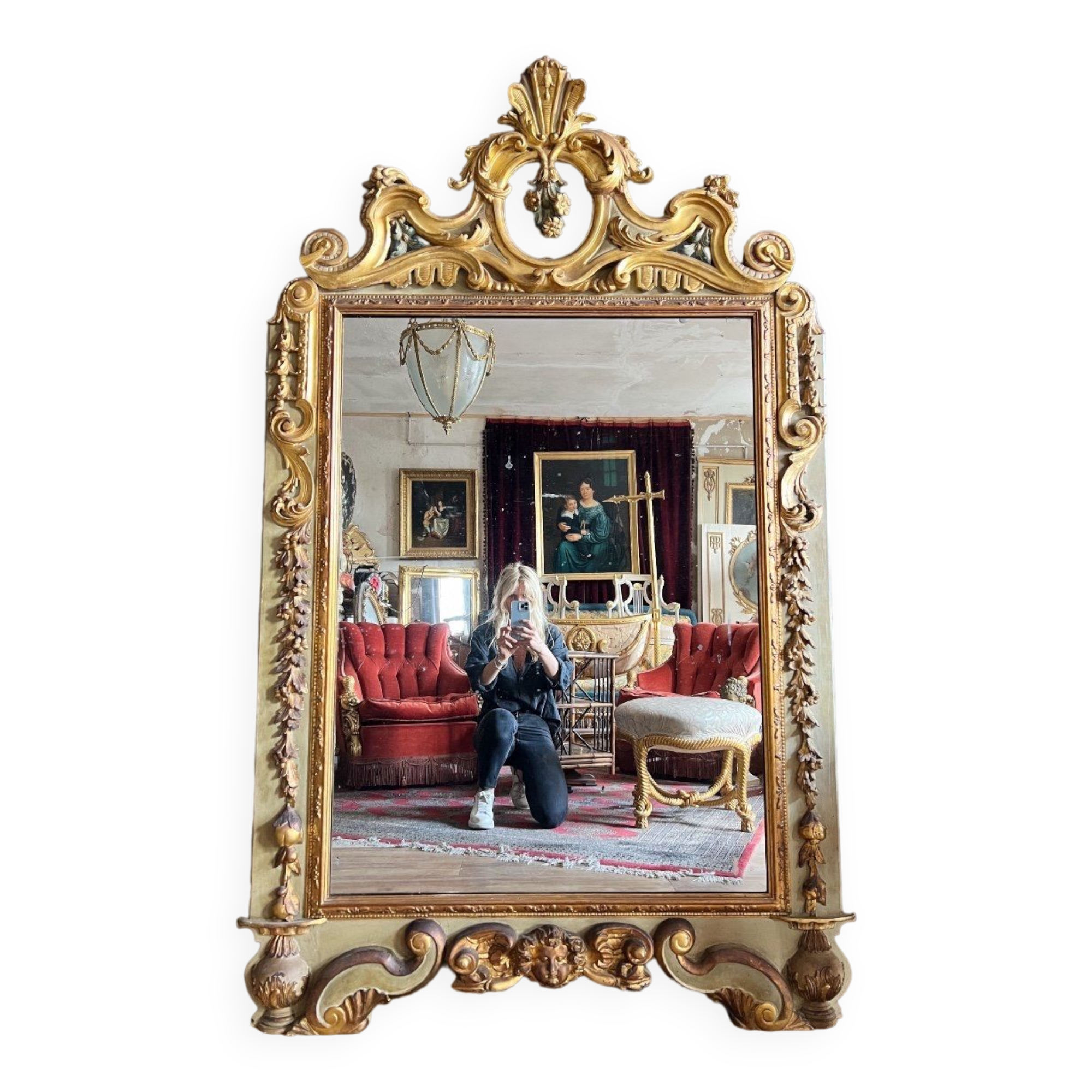 Italian mirror from the Napoleon III period in painted and gilded wood