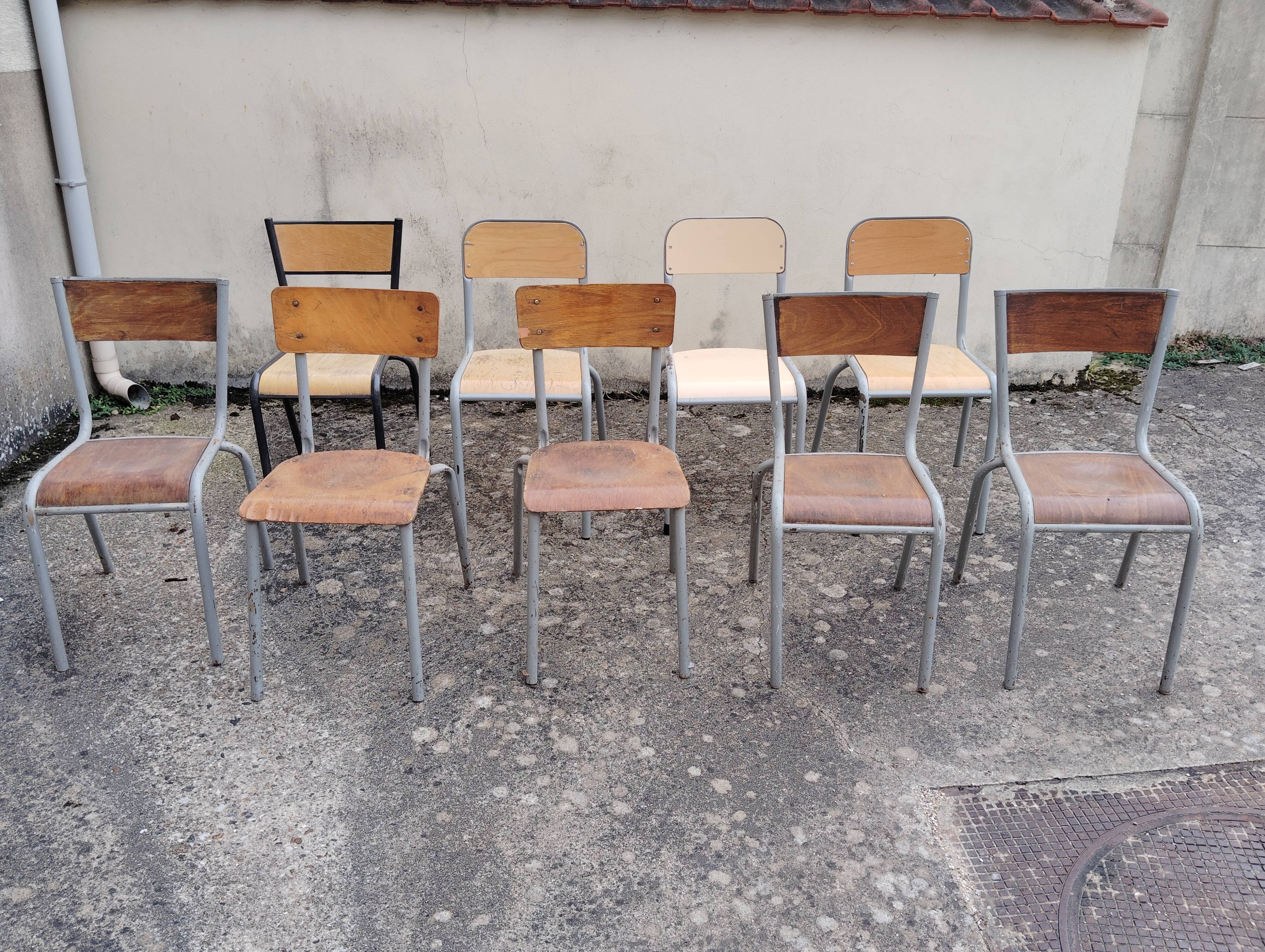 Set of 9 mismatched old school chairs