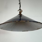 Industrial British Dark Blue Enamel Factory Pendant Lamp, 1950s