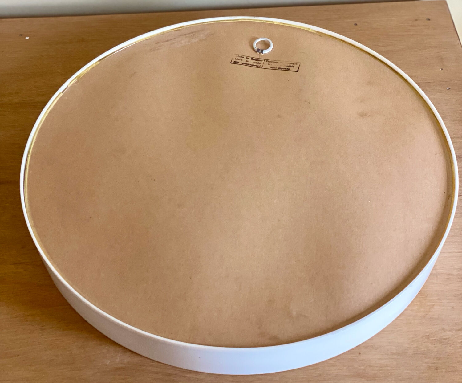 Vintage Belgian white round mirror