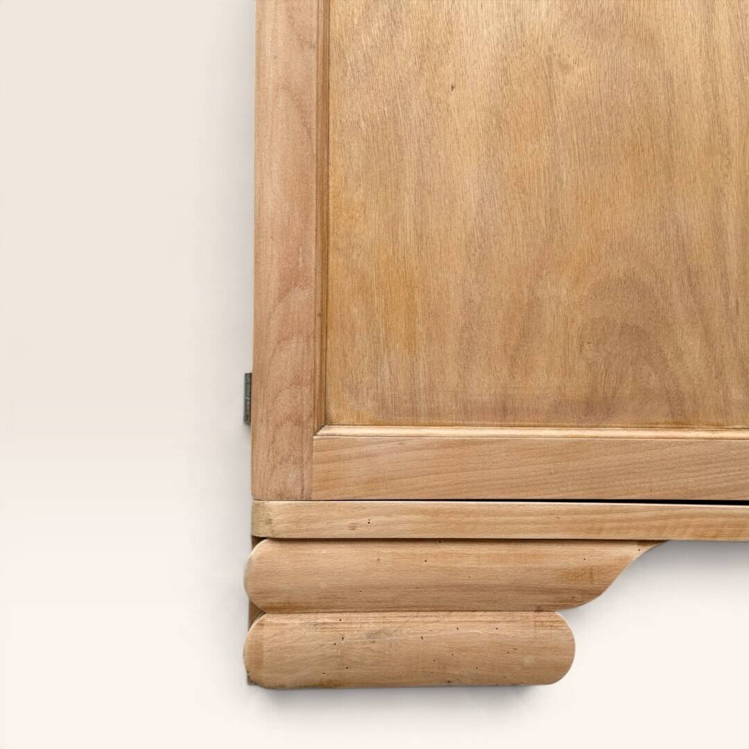 Parisian Art Deco wardrobe, renovated with raw wood.