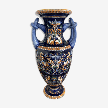 Vase Balustre de Gien, décor Renaissance, peint à la main, France