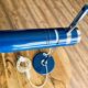 Retro Table Lamp from the 1970s: Articulated Arm, Swivel Shade, Electric Blue Enamel for space age d