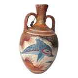 Hand-painted Greek vase - dolphin decoration - reproduction of an amphora from 1500 BC