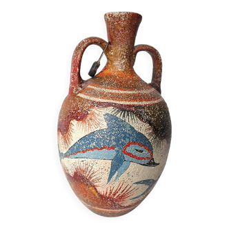 Hand-painted Greek vase - dolphin decoration - reproduction of an amphora from 1500 BC