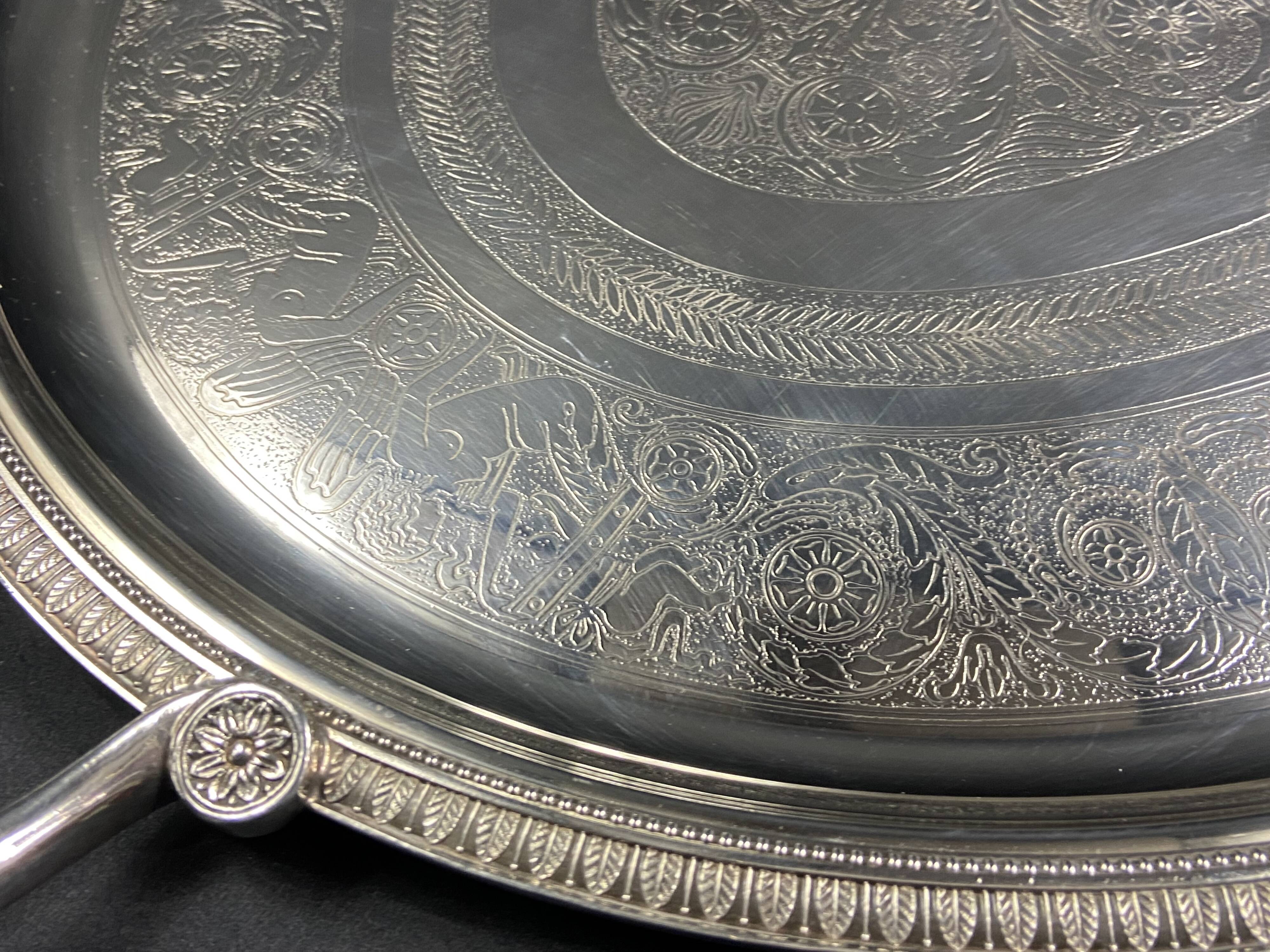 Very large silver metal serving tray christofle malmaison model