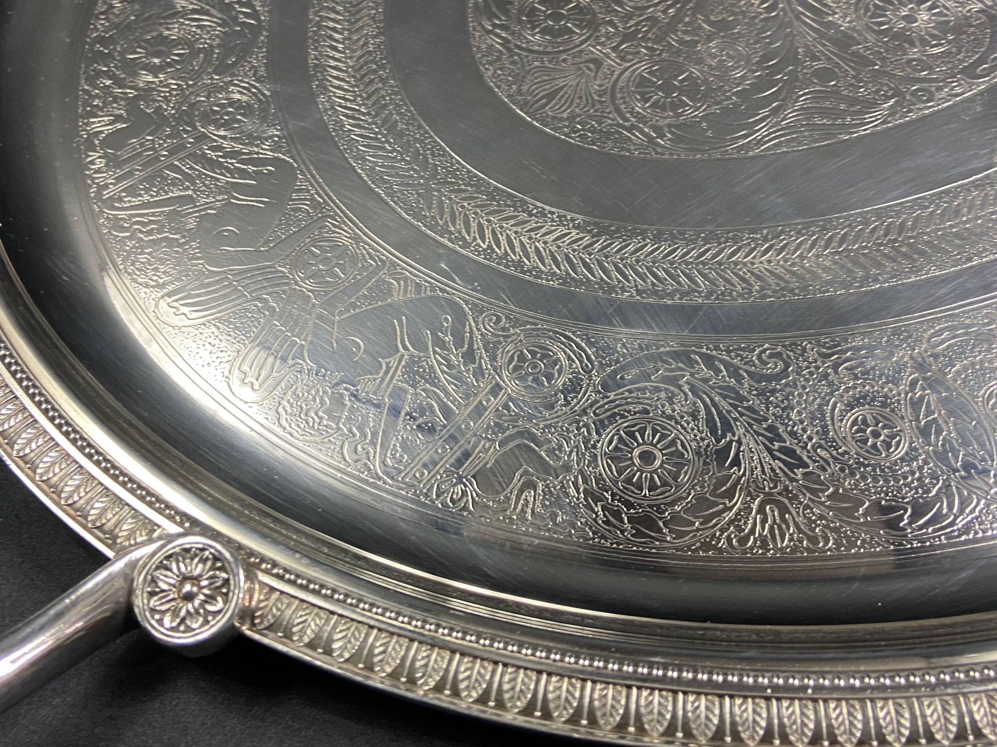 Very large silver metal serving tray christofle malmaison model