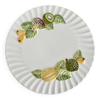 Vintage fruit pattern slip cake presentation dish