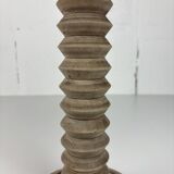 Wabi sabi brutalist wood turned table lamp in the style of Charles Dudouyt