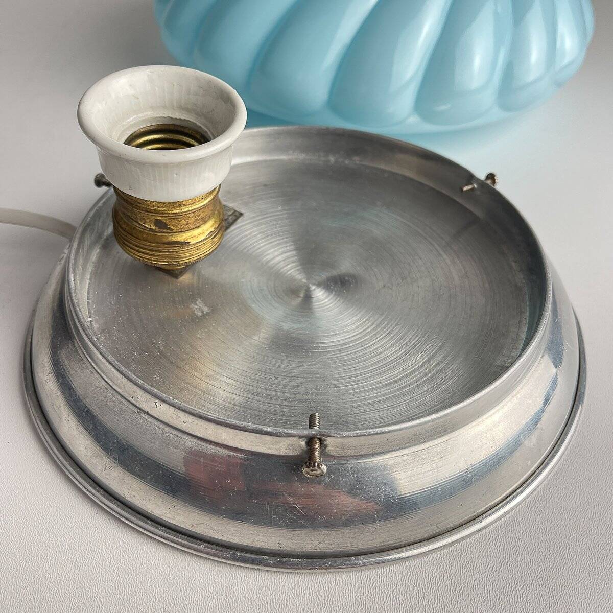 Vintage blue opaline table lamp, Italy, 1950s
