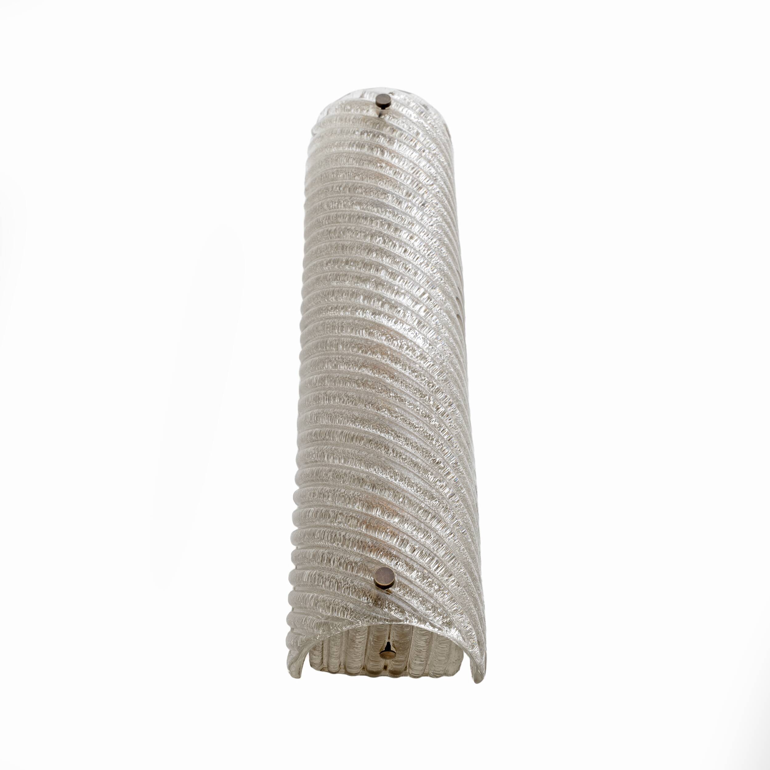 Pair of Barovier & Toso Style Modern Murano Glass Smoked Twisted Sconces