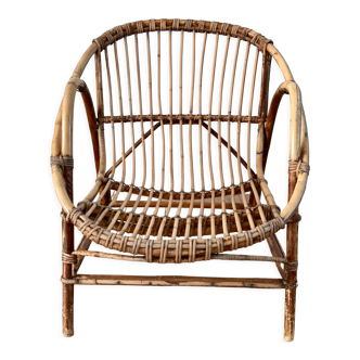 Fauteuil coquille en rotin & bambou années 60-70