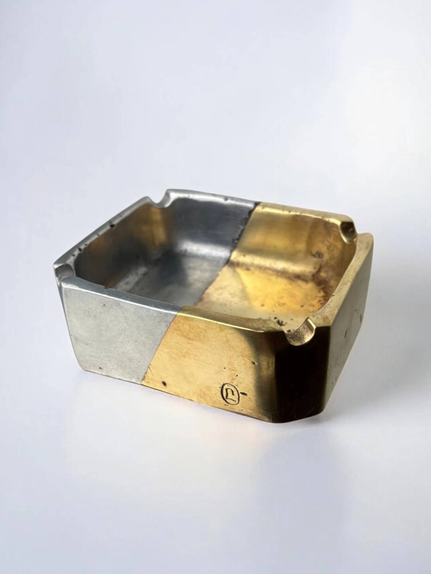 Brutalist ashtray by Leopold, bronze and brass, Spain, 1970s