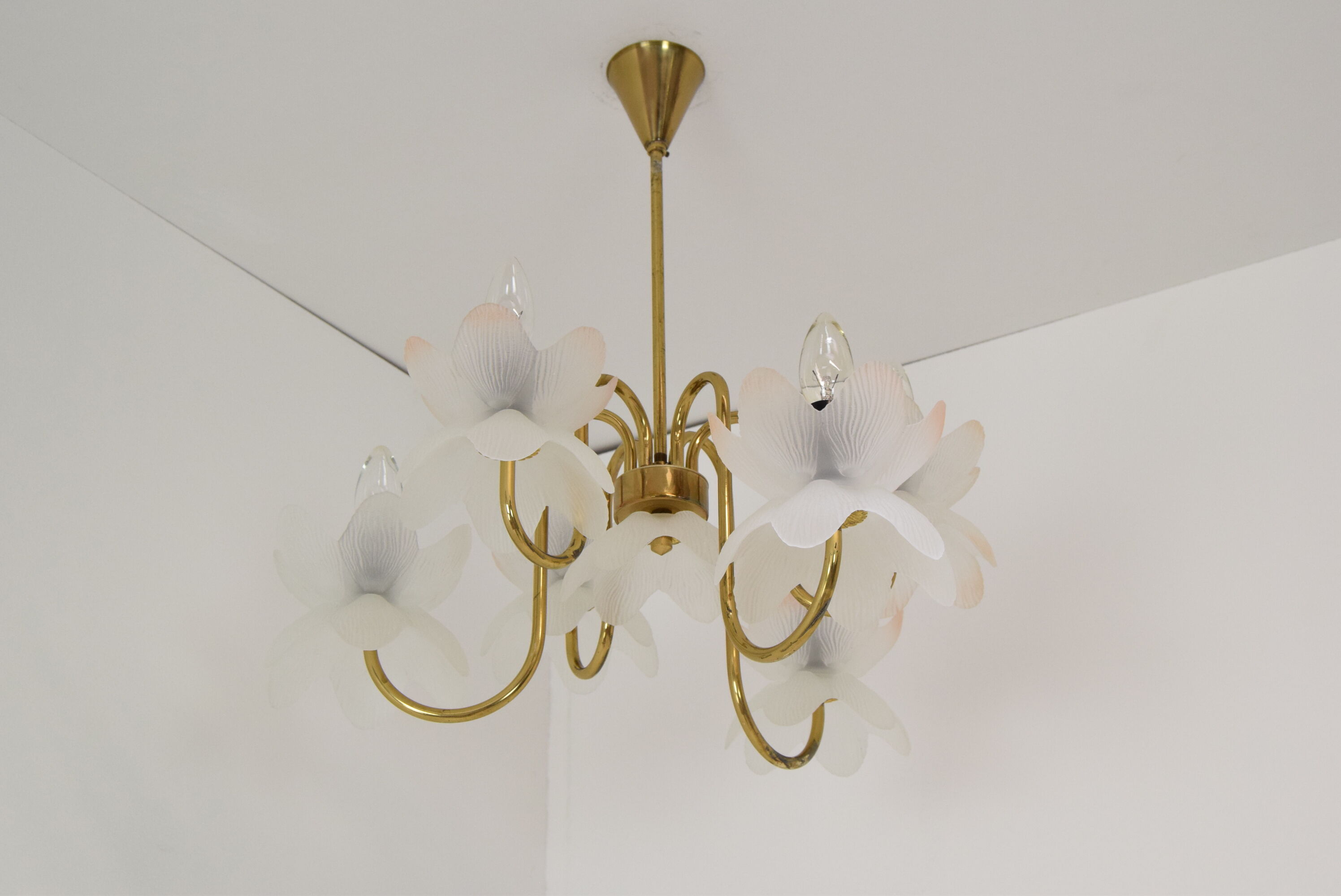 Mid-century Glass Chandelier,1970's.