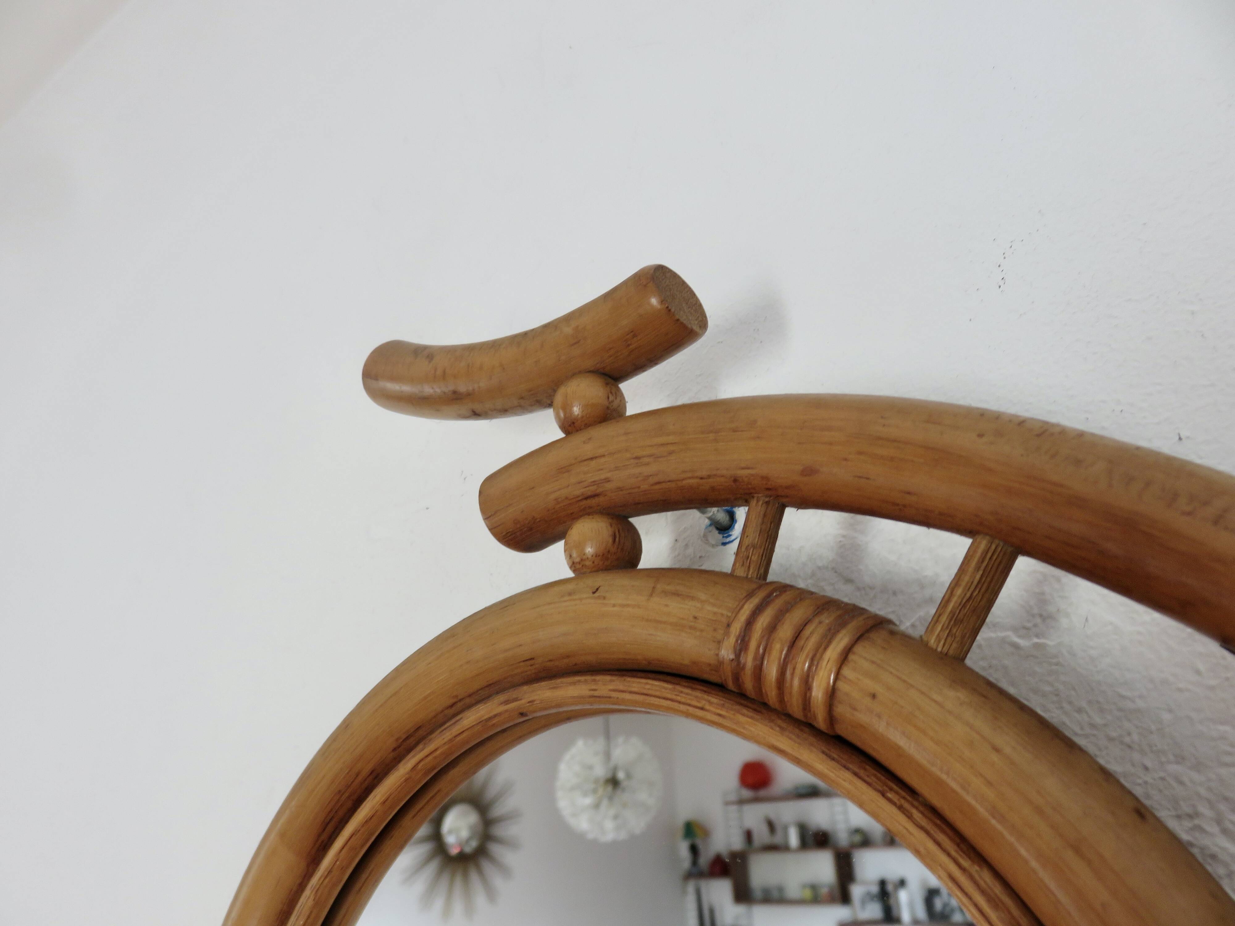 “Bicycle” mirror in rattan, bamboo 1960 1970