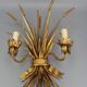 Gilt metal wheat sheaf two-light wall sconce