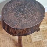 Brutalist side table in tripod solid wood