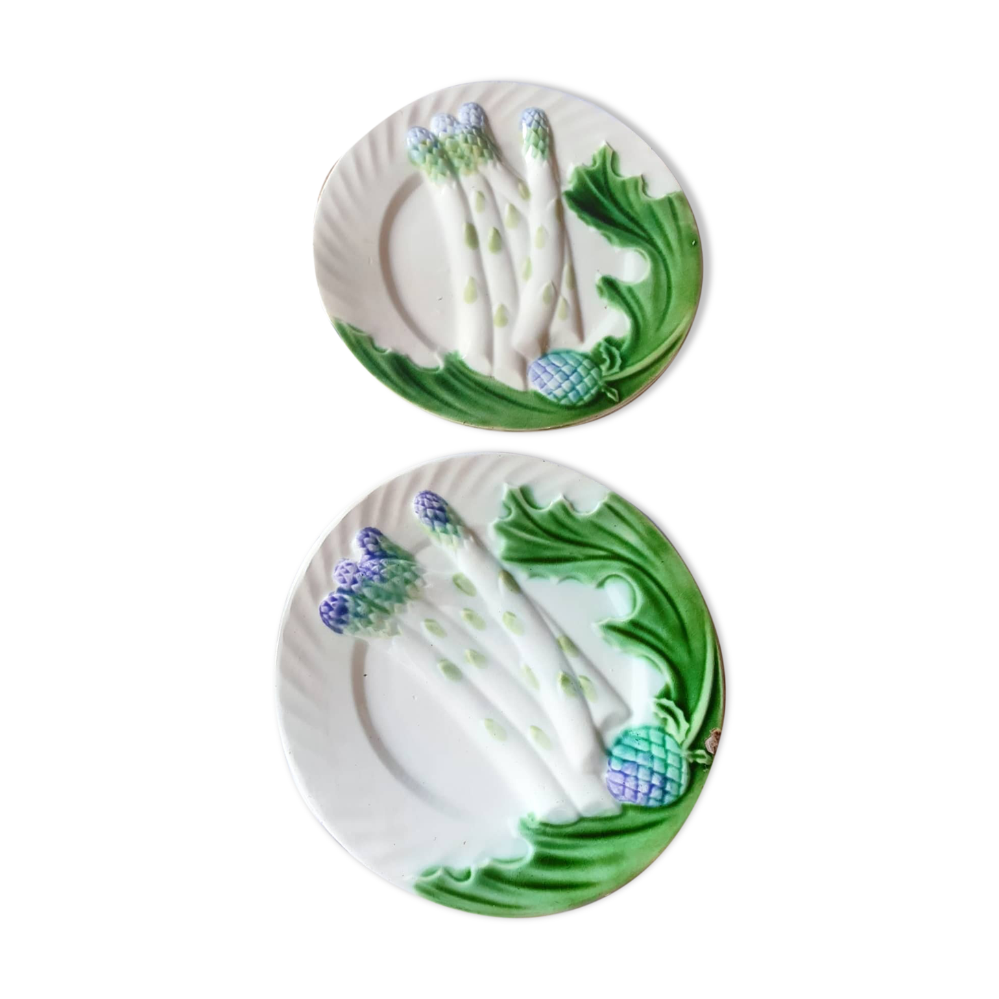 2 Assiettes en barbotine, asperges & artichaut