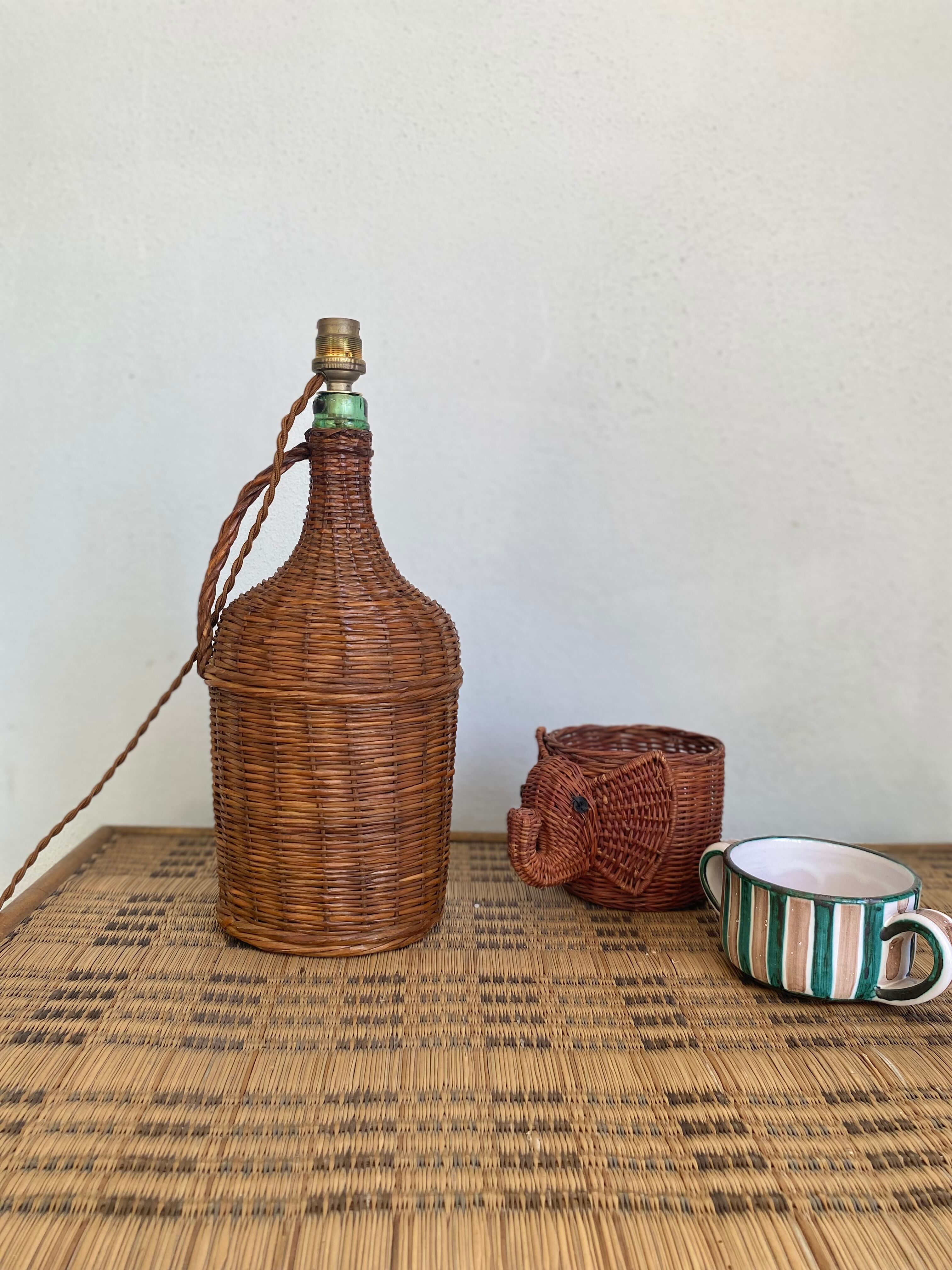 Wicker lamp, jute lampshade, cable 2m