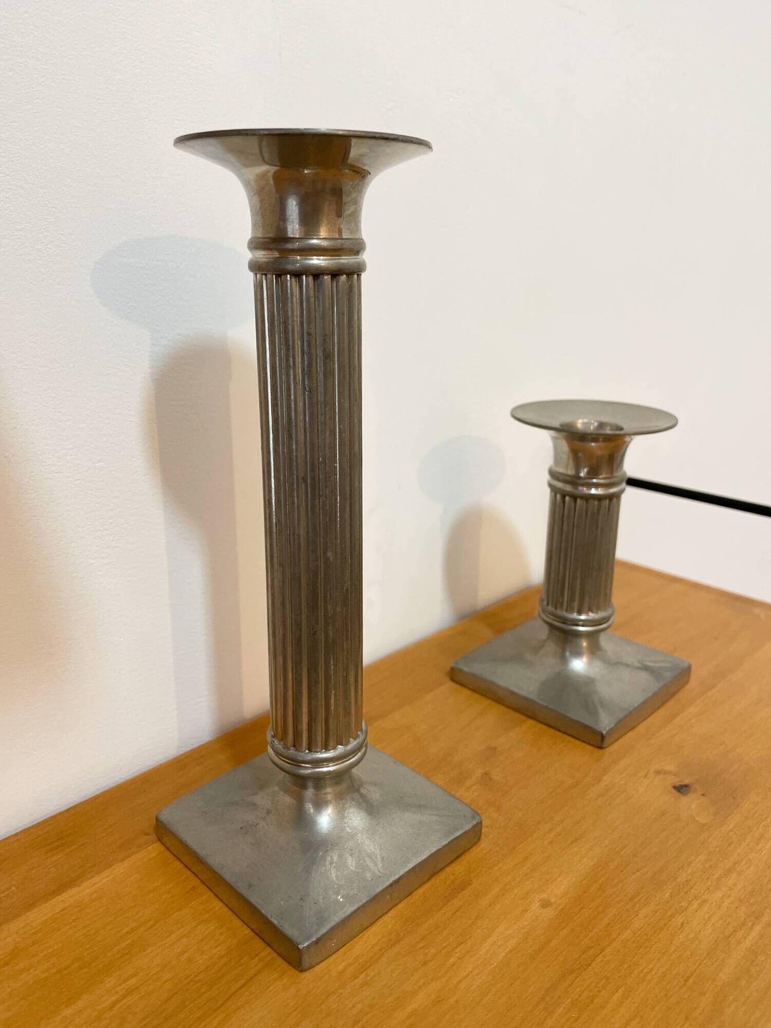 Pair of vintage candlesticks / torches in solid pewter – Guy Degrenne