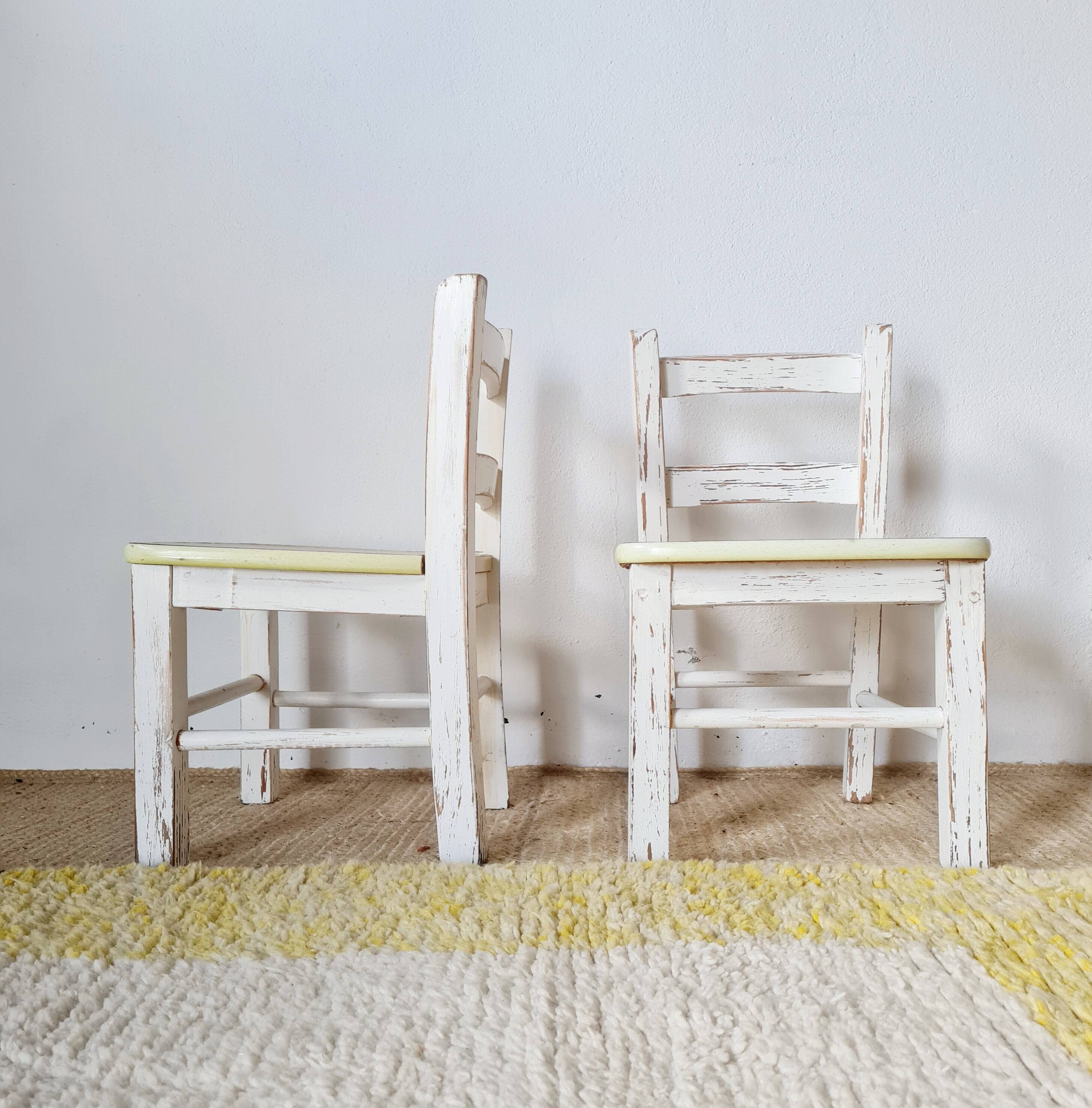 Vintage children's chair pair – White patinated wood