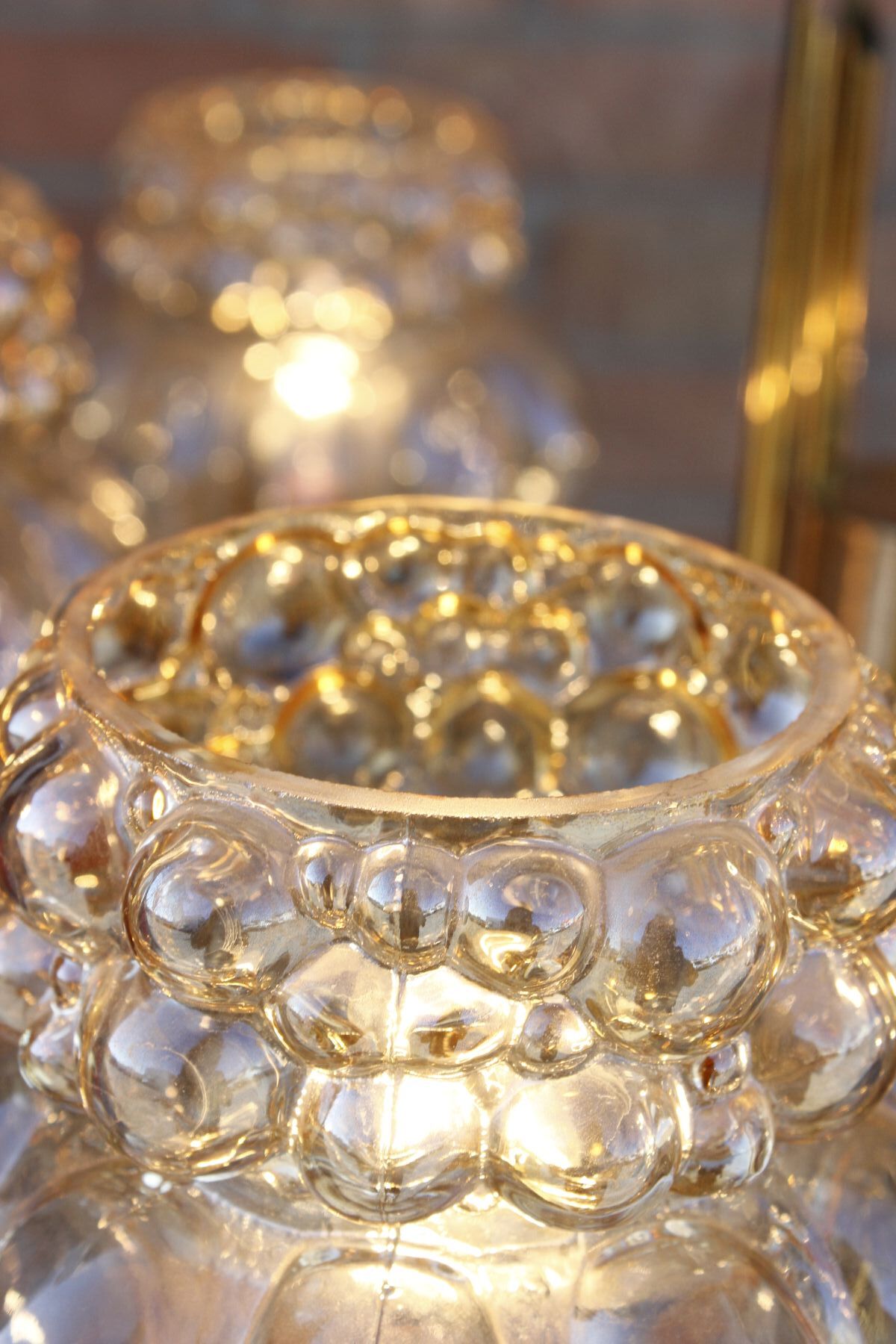 Mid-Century 6-light chandelier in Massive Brass - Iridescent Moulded Glass, Germany 1960s